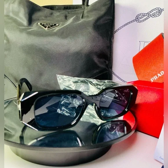 PRADA BLACK GEOMETRIC SUNGLASSES-Authentic LIKE NEW - Picture 13 of 15